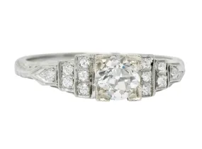 1930's Art Deco 0.81 CTW Diamond 18 Karat White Gold Engagement Ring