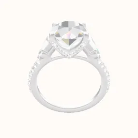 Cathedral Diamond Band with Trapezoid & Round Sidestones Engagement Ring With Pave V Prong Head