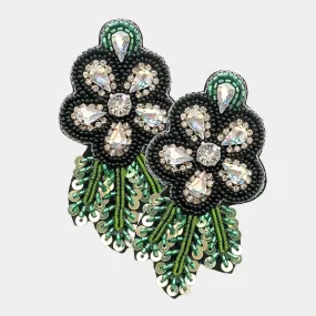 iLLASPARKZ Felt Back Sequin Stone Embellished Seed Beaded Flower Leaf Earrings