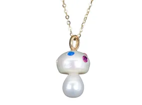 Natural Freshwater Pearl Mushroom Charm Pendant 18K Gold Bail R4254