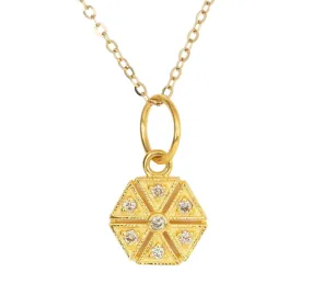 Small Hexagon Amulet Pendant Charm with Diamond 14K Gold R4424